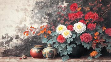 静物菊花静物油画菊花