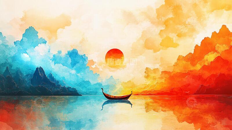 高清大图下载【趣麦麦图】插画红日插画意境红日1