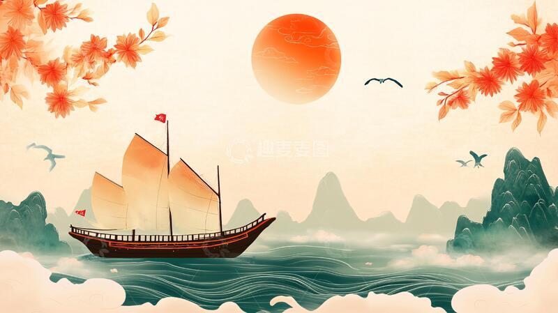 高清大图下载【趣麦麦图】一帆风顺背景图案