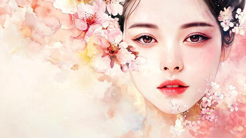 高清大图下载【趣麦麦图】桃花美人插画