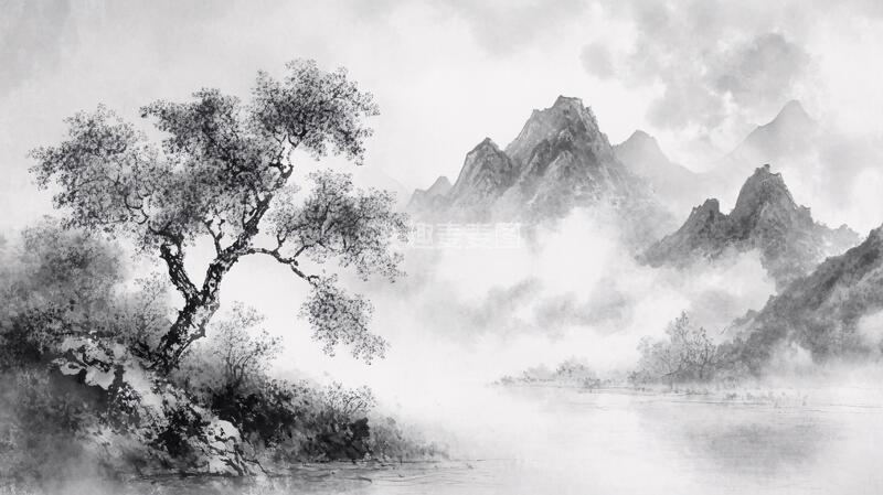 高清大图下载【趣麦麦图】烟墨意境山水画