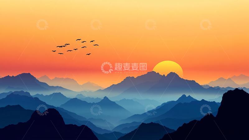 高清大图下载【趣麦麦图】山水旭日东升1