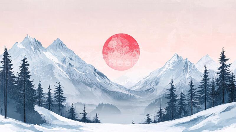 高清大图下载【趣麦麦图】插画红日插画红日风景1