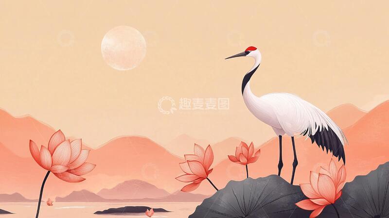 高清大图下载【趣麦麦图】旭日东升仙鹤插画18