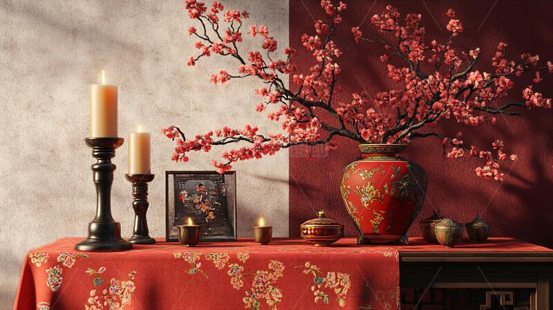 新春陈设中式红色花艺