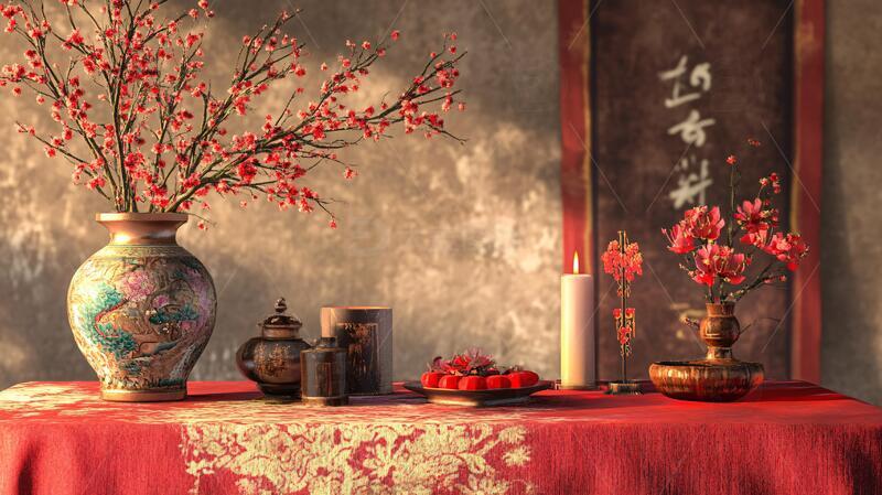 高清大图下载【趣麦麦图】春节陈设中式场景红色