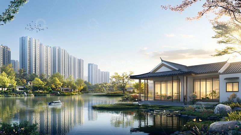 高清大图下载【趣麦麦图】新中式别墅湖景地产