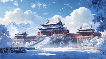 手绘故宫雪景3