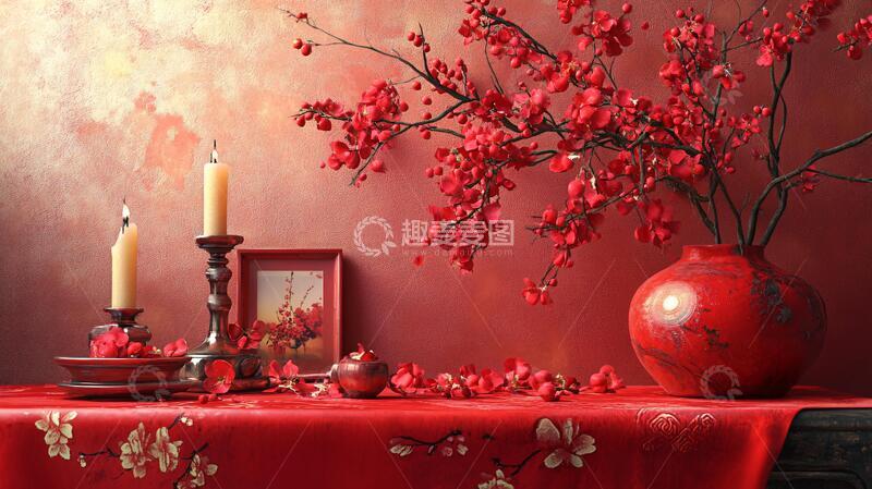高清大图下载【趣麦麦图】红色新中式花艺15