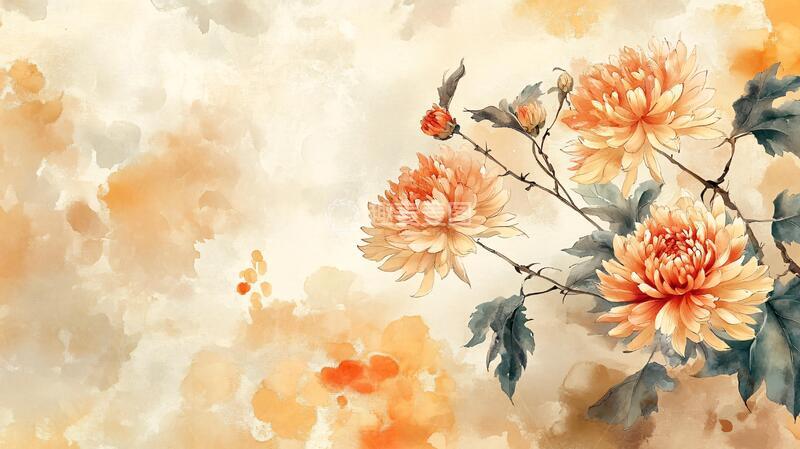 高清大图下载【趣麦麦图】水彩牡丹手绘花鸟壁画1