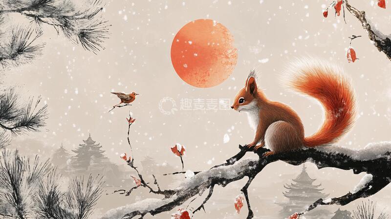高清大图下载【趣麦麦图】松鼠简洁绘本插画