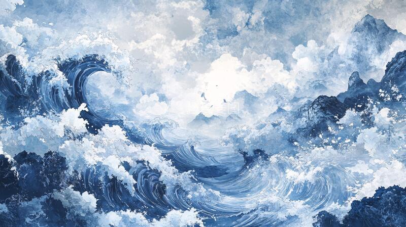 高清大图下载【趣麦麦图】海浪美术绘画1