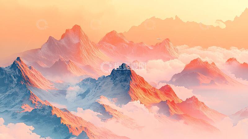 高清大图下载【趣麦麦图】山脉背景插画背景梦幻