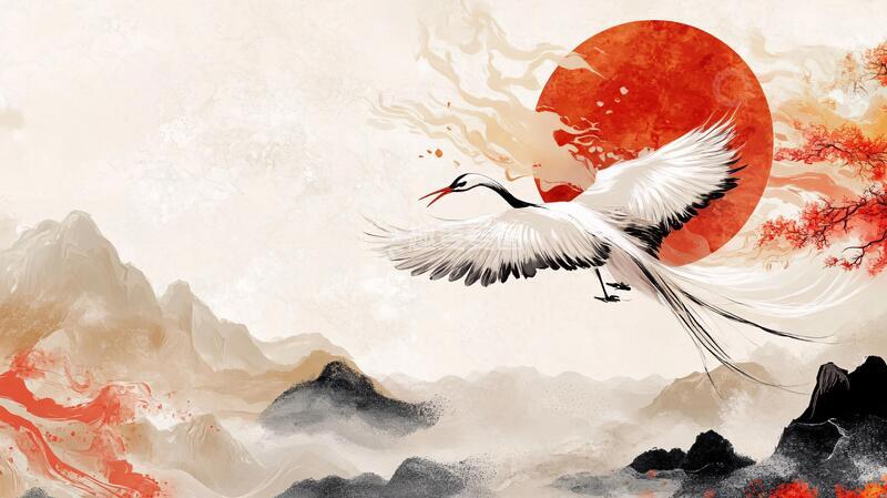 高清大图下载【趣麦麦图】鹤舞九天背景3