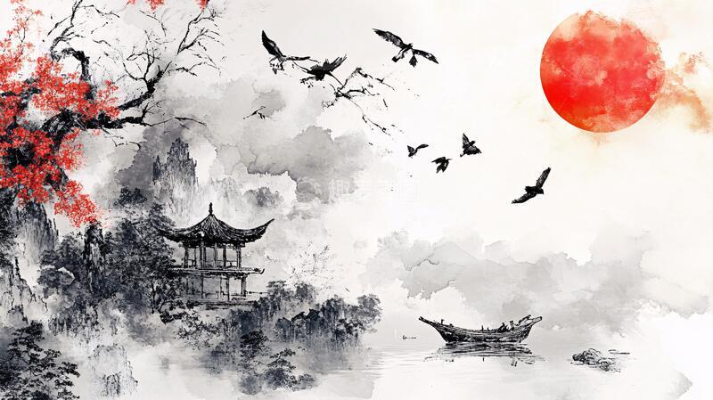 高清大图下载【趣麦麦图】楼阁山水意境画9