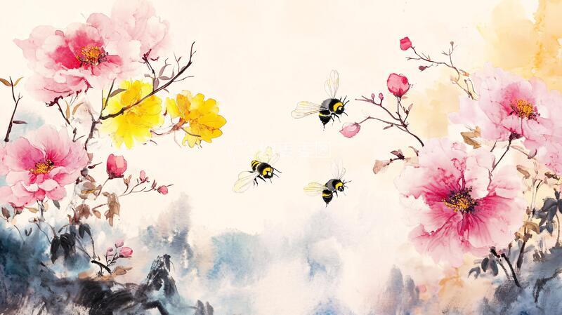 高清大图下载【趣麦麦图】春暖花开水墨画