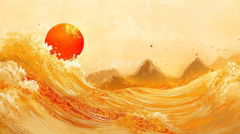 高清大图下载【趣麦麦图】古风海浪包装插画13