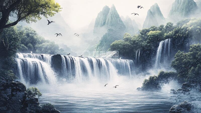 高清大图下载【趣麦麦图】高清瀑布背景墙壁纸7