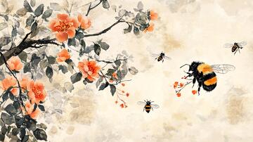 水墨蜜蜂蜜蜂插画手绘1