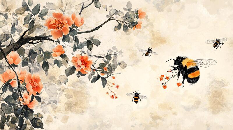 水墨蜜蜂蜜蜂插画手绘1