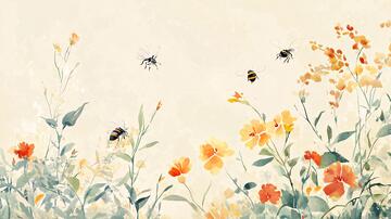 采蜜插画插画蜜蜂花丛