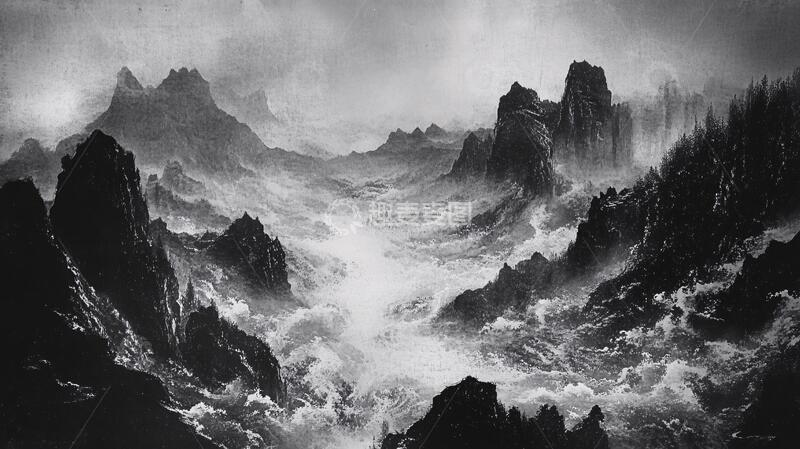 高清大图下载【趣麦麦图】山水画黑白云海19
