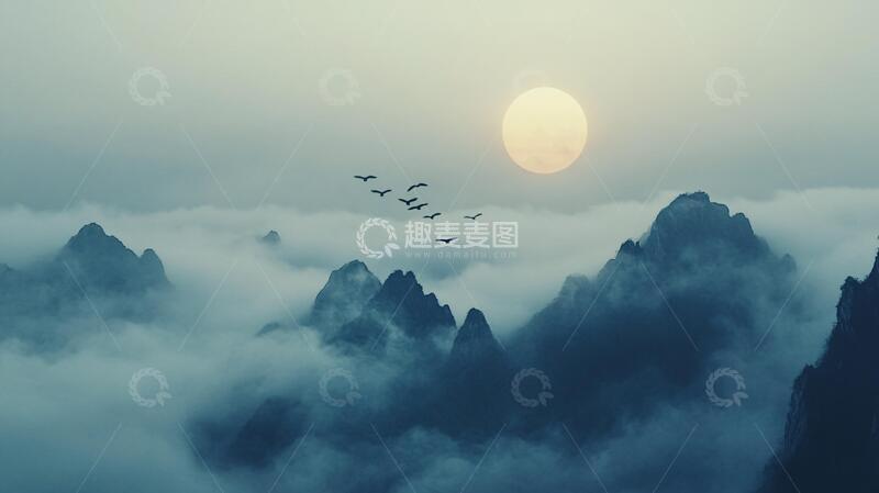 高清大图下载【趣麦麦图】旭日东升晕染烟雾