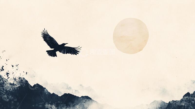 高清大图下载【趣麦麦图】飞鸟远山太阳2