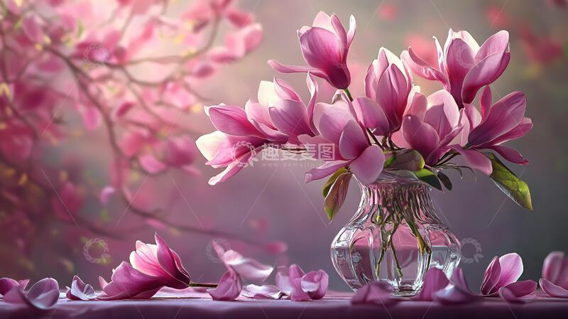 高清大图下载【趣麦麦图】辛夷花插画花卉插画立体