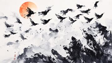 墨痕飞鸟飞鸟插画泼墨