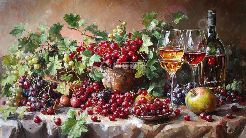 高清大图下载【趣麦麦图】静物写实画油画欧式水果1
