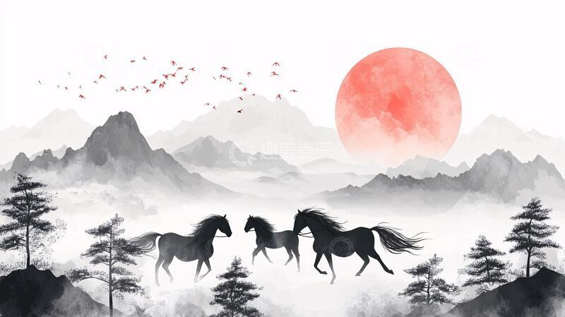 高清大图下载【趣麦麦图】山水马到成功1