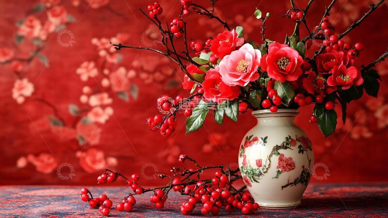 高清大图下载【趣麦麦图】红色中式花艺2