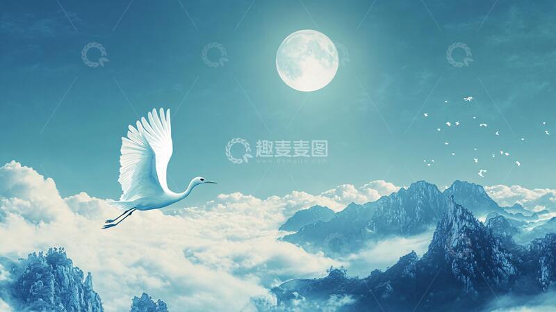 高清大图下载【趣麦麦图】鹤舞九天背景2