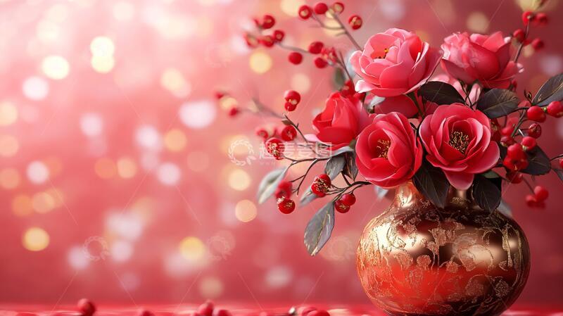 高清大图下载【趣麦麦图】红色中式花艺1