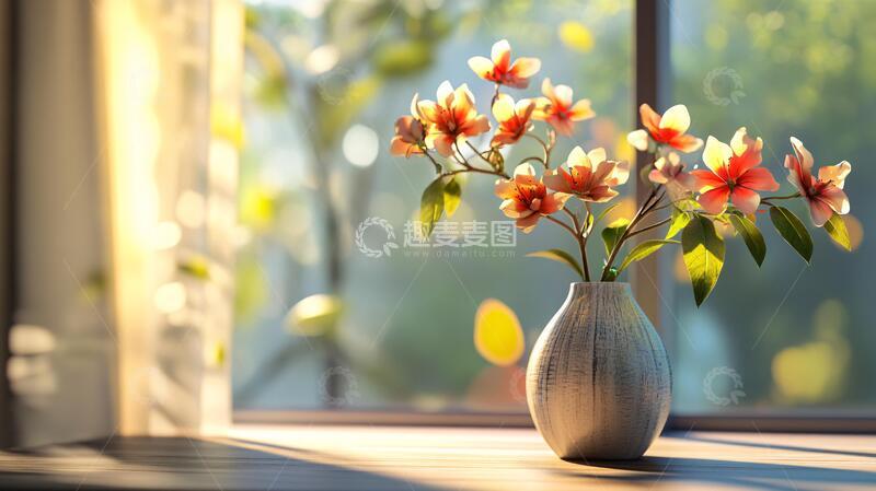 高清大图下载【趣麦麦图】窗台上摆放的花1