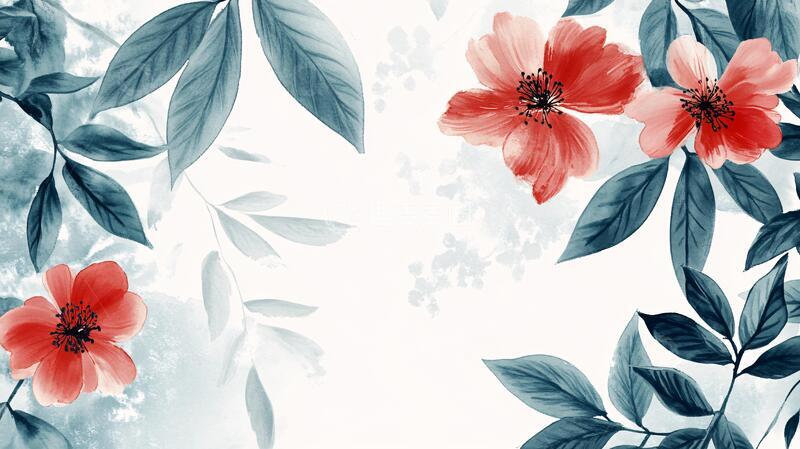 高清大图下载【趣麦麦图】水彩木棉花插画背景墙