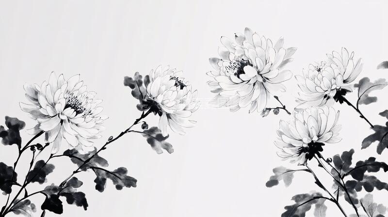 高清大图下载【趣麦麦图】水墨菊花菊花水墨黑白