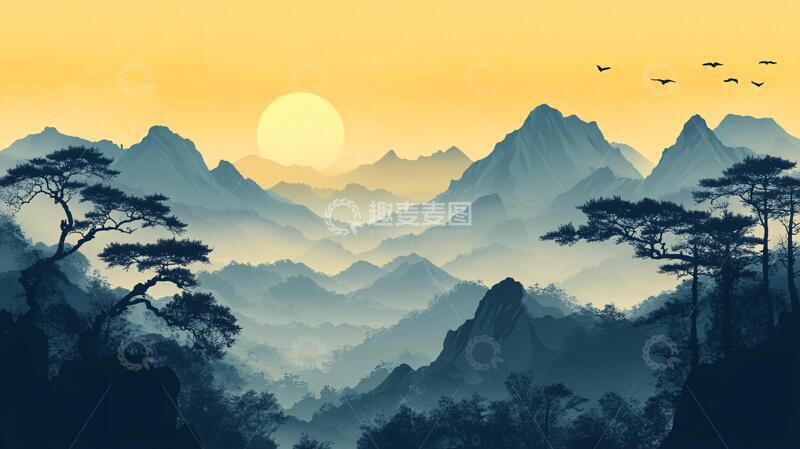 高清大图下载【趣麦麦图】迎客松水墨山川7
