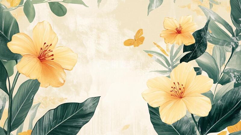 高清大图下载【趣麦麦图】手绘花草壁画1