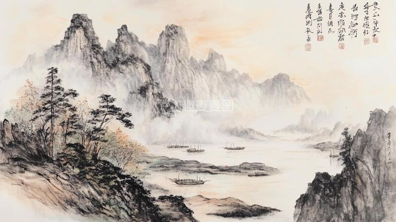 高清大图下载【趣麦麦图】旭日东升山水1