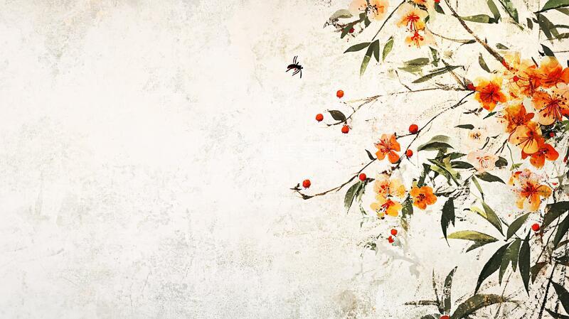 高清大图下载【趣麦麦图】石榴花壁画花鸟壁画手绘