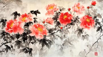 水墨月季牡丹水墨写意