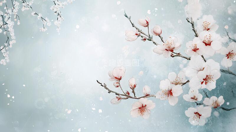 高清大图下载【趣麦麦图】桃花蓝色背景