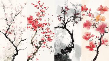 春夏秋冬水墨四条屏