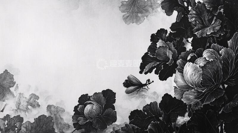 高清大图下载【趣麦麦图】水墨芙蓉花背景1