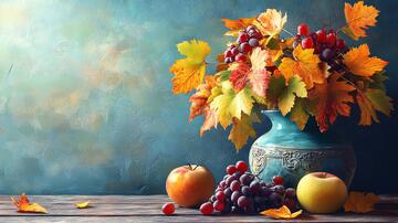 秋天静物画秋天果实秋季