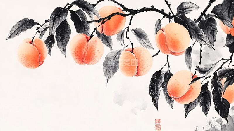 高清大图下载【趣麦麦图】工笔画水密桃