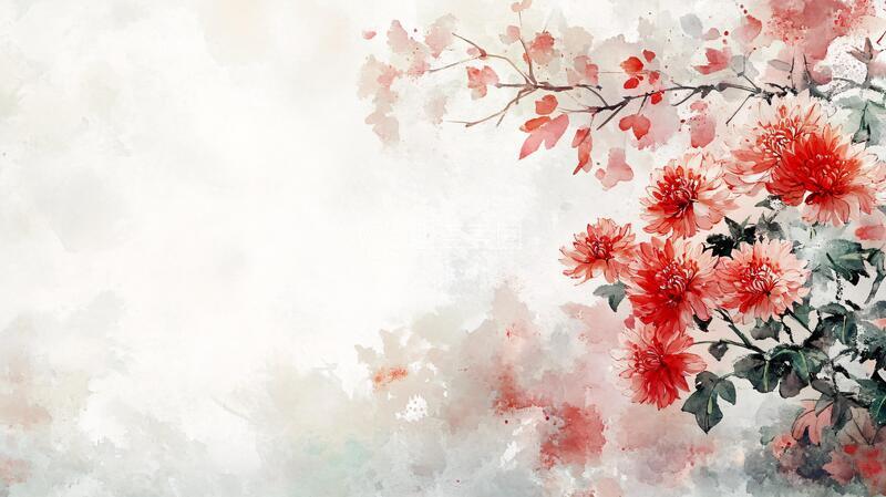 高清大图下载【趣麦麦图】手绘红色花卉梦幻背景2