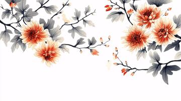 橘色花手绘手绘花卉水墨